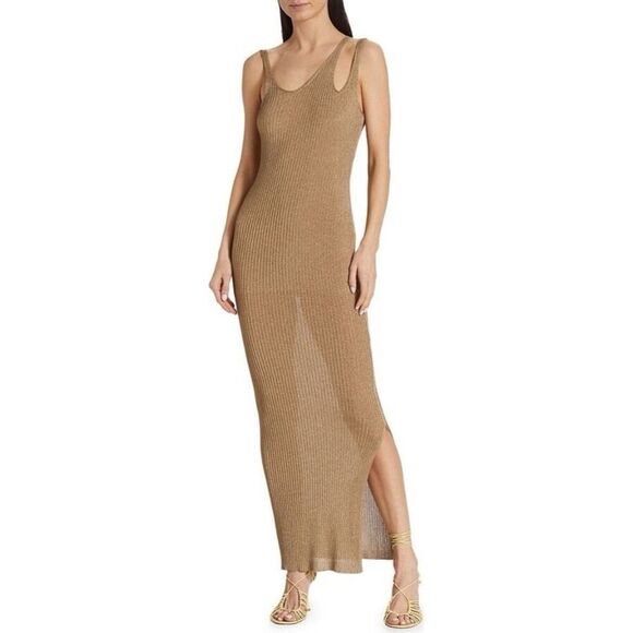 JONATHAN SIMKHAI Ivette Metallic Rib-Knit Midi-Dress - Picture 4 of 12